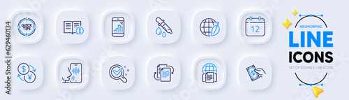 Pay money, Internet documents and Bureaucracy line icons for web app. Pack of Environment day, Facts, Currency exchange pictogram icons. Voicemail, Chemistry lab, Annual calendar signs. Vector