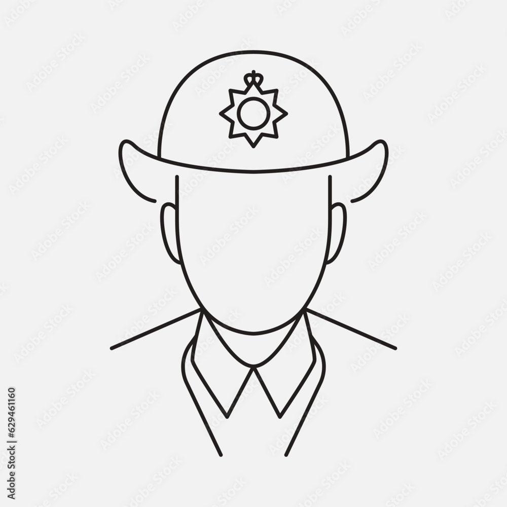 English policeman line icon. Bobby officer avatar. London security. Vector illustration English policeman line icon. Bobby officer avatar. London security. Vector illustration