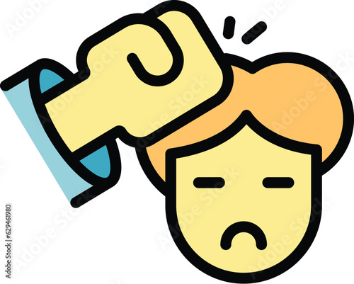 Child violence icon outline vector. Student bully. Stress problem color flat