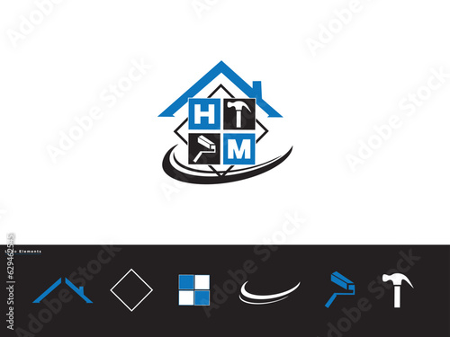 Modern Real Estate HM Logo Icon Design, Building Hm mh Royal Logo Image