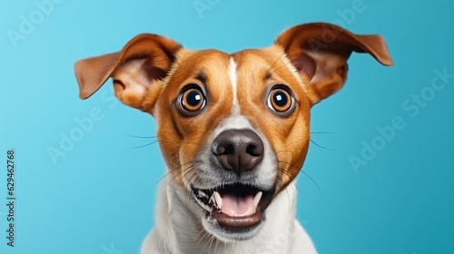 Dog - funny and excited on blue background    Generative AI © Nico Vincentini