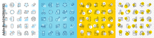 Vector icons set of Inspect, Stars and Lock line icons pack for web with Recycling, Video conference, Cogwheel outline icon. Cyber attack, Coins, Like pictogram. Swipe up, Map, Credit card. Vector