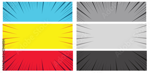 Comic bright horizontal banners with radial halftone and rays humor effects in blue red yellow colors. Vector illustration © fraha6