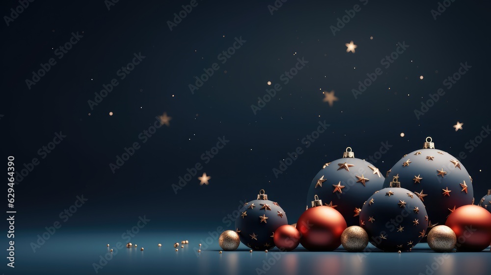 blue background with red and blue christmas tree ball decoration, simple and clean illustration for modern design