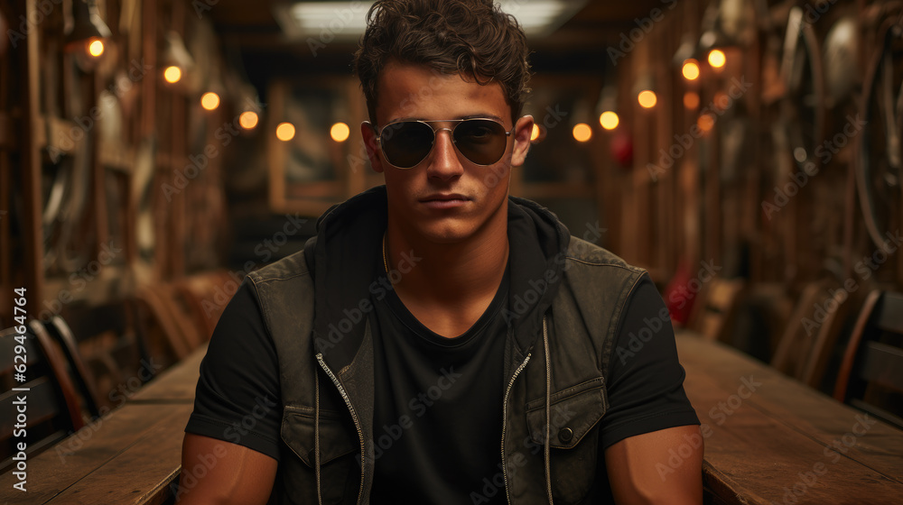 Fototapeta premium Generative ai illustration of punk styled man wearing sunglasses