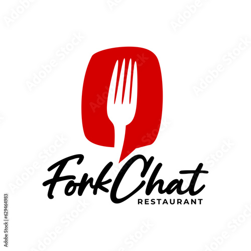 illustration of a fork and bubble chat for a restaurant logo. good for any business related to food or cafe.