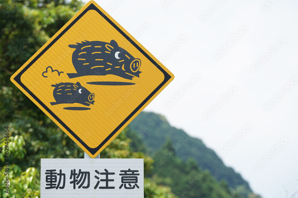 Animal caution traffic signs on Japan mountainous roads
