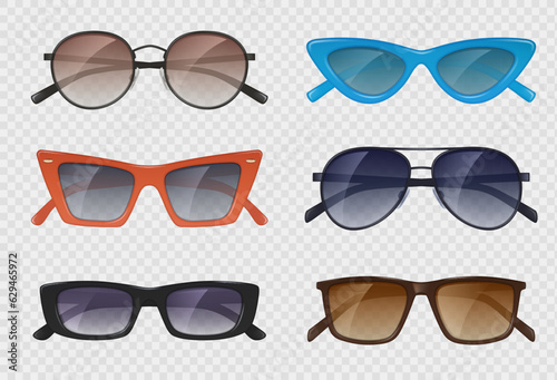 Modern sunglasses. Realistic template of stylish protection for eyes decent vector transparent sunglasses