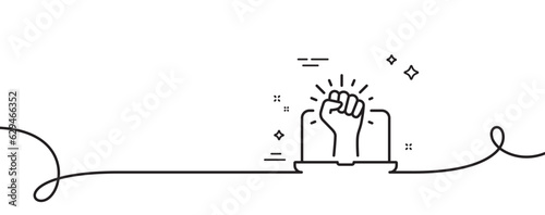 Empower line icon. Continuous one line with curl. Empowerment strength sign. Online protest fist symbol. Empower single outline ribbon. Loop curve pattern. Vector
