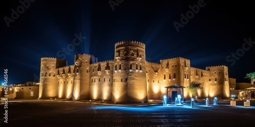 Salwa Palace in At-Turaif, UNESCO World Heritage Site illuminated at night, Diriyah, Saudi Arabia photo