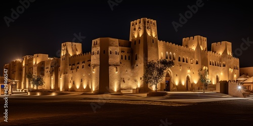 Salwa Palace in At-Turaif, UNESCO World Heritage Site illuminated at night, Diriyah, Saudi Arabia photo