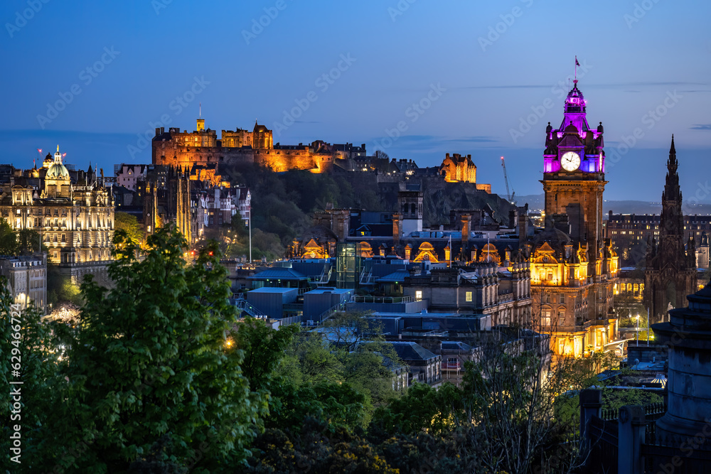 Edinburgh City Skyline At Night In Scotland