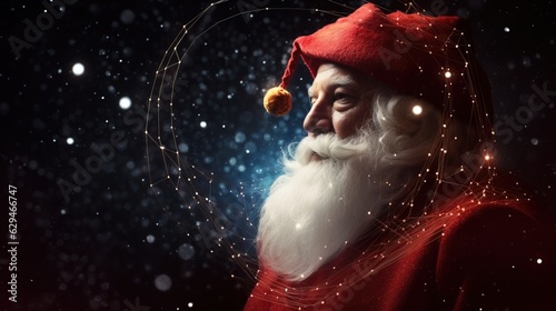 Christmas Santa Claus in new year close-up  dark abstract space background. AI generated.