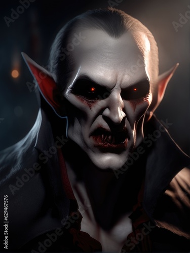  illustration of an ultra realistic Vampire in dramatic light fog