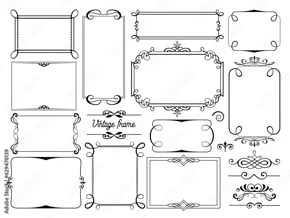 Big set Template of Vector Decorative vintage frames, borders of rectangular shape. Old backgrounds