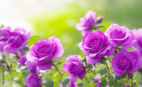 Art Beautiful wild purple rose flowers in Summer morning with copy space