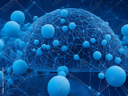 Network connection. Internet connection. Abstract blue background with moving lines and dots. Visualization of big data. 3d rendering. Generative AI. free Stock Photo

