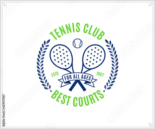 Tennis club logo. Sport label with sample text. Tennis emblem for tournament, recreation and clubhouse