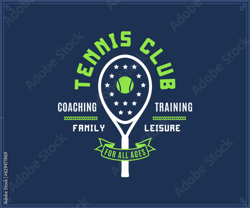 Tennis club logo. Sport emblem for tennis clubhouse, tournament or recreation