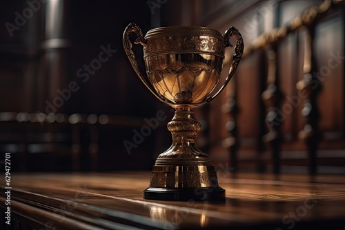 Golden Trophy with Copy Space for Text. Commercial Photography