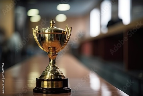 Golden Trophy with Copy Space for Text. Commercial Photography