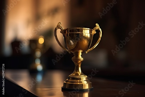 Golden Trophy with Copy Space for Text. Commercial Photography