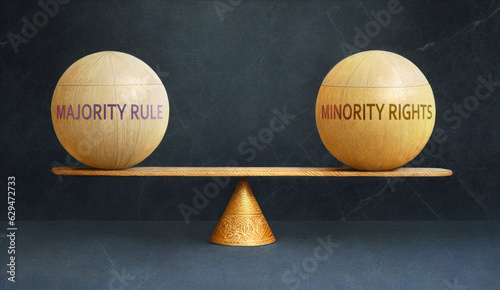 Majority rule and Minority rights in balance - a metaphor showing the importance of two aspects of life staying in equilibrium to create a perfect condition, Generative AI,3d illustration photo