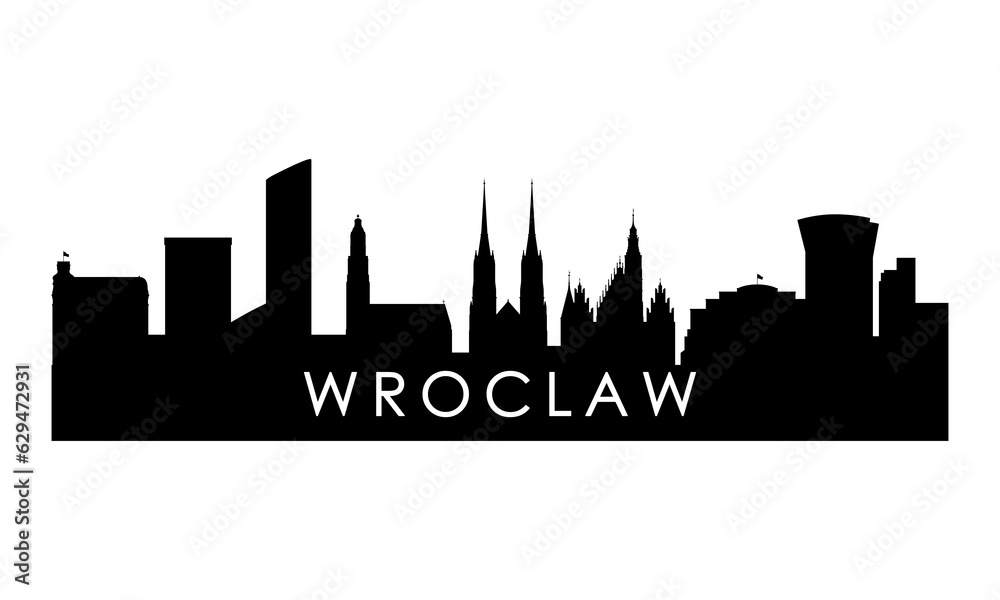 Wroclaw skyline silhouette. Black Wroclaw city design isolated on white background.