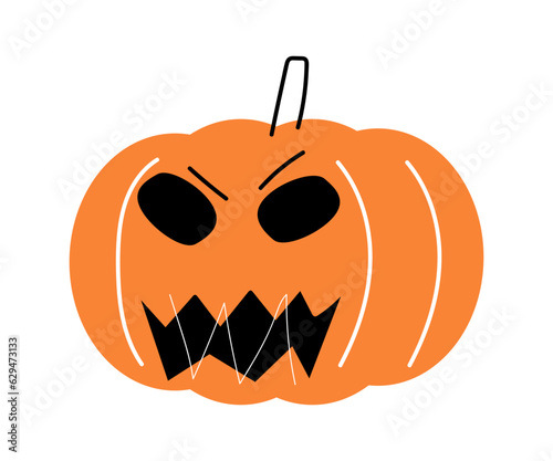 Halloween pumpkin . Jack o'lantern . Flat design . Isolated white background . Vector .