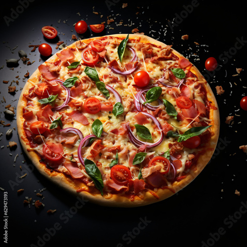 Delicious Pizza on dark backgroundGenerative AI