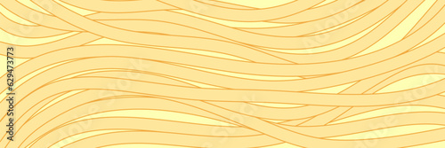 Noodle Ramen Pattern yellow background. Pasta food texture spaghetti geometric. Abstarct ramen ornament. Flat vector illustartion. Wave texture background