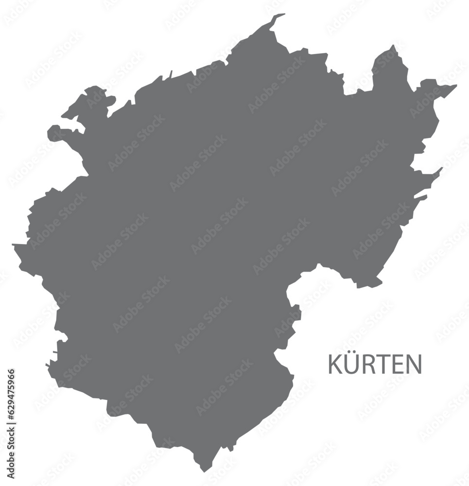 Kuerten German city map grey illustration silhouette shape