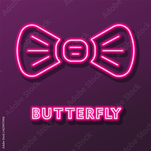 bow tie neon sign, modern glowing banner design, colorful modern design trend on black background. Vector illustration.