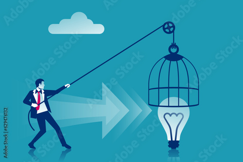 Businessman catching an idea. Search for ideas. Vector illustration flat design. Isolated on white background. Cartoon style.