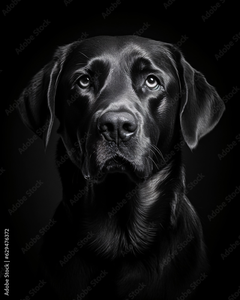 Beautiful black and white portrait of a black labrador. Beautiful black and white portrait of a black labrador.