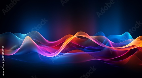 Abstract Light Art on Black Background with Electronic Wave Design, Copy Space, Generative AI