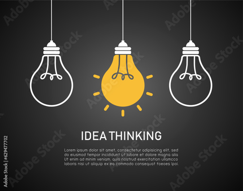 light bulb idea sunshine on black background. vector illustration modern flat design. Different and outstanding thinking. Ideas for successful work.