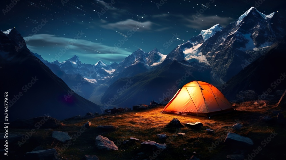 Tent in the night made with Ai generative technology