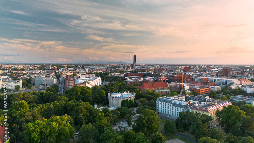 Wroclaw city panorama at sunset.