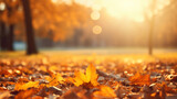 Autumn alley with beautiful golden colors and leaves / foliage.Generative AI
