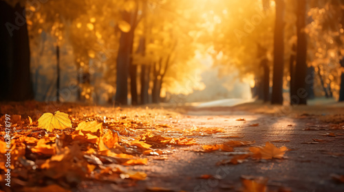 Autumn alley with beautiful golden colors and leaves / foliage.Generative AI