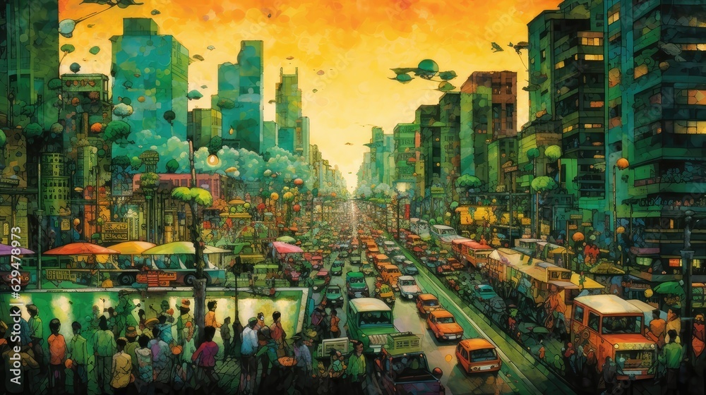 Obraz premium Navigating the Hustle and Bustle: Exploring the Challenges of Busy Traffic in the City