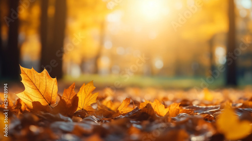 Autumn alley with beautiful golden colors and leaves   foliage.   Generative AI