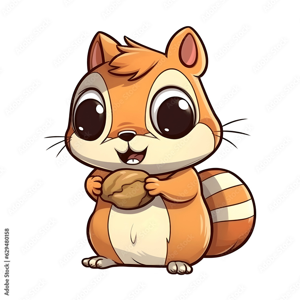 Cute happy chipmunk holding a nut from a tree. Transparent background Cute happy chipmunk holding a nut from a tree. Transparent background