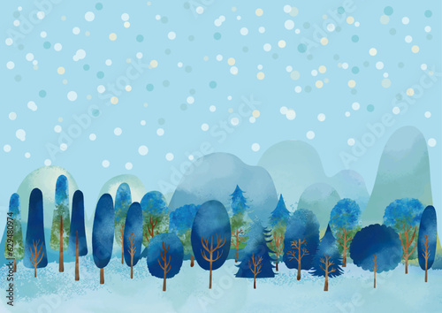 水彩風 冬の風景フレーム Seasonal Series: Watercolor Winter Landscape Frame