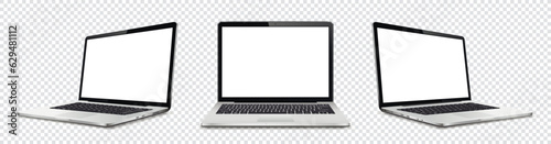Laptop computer with white screen on transparent background