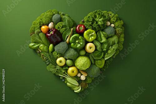 Green healthy food formed to a heart