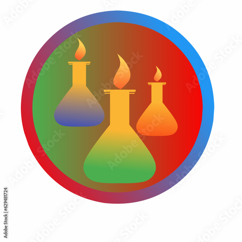 Three laboratory glass bottles icon vector logo illustration