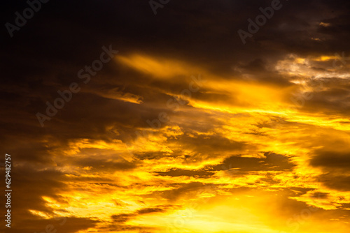 View of golden sky and clouds , countryside Chiangmai province  Thailand.