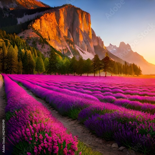 lavender field at sunset Created using generative AI tools